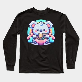 Cute Kawaii Koala Bear Eating Bowl of Ramen Pastel Anime Long Sleeve T-Shirt